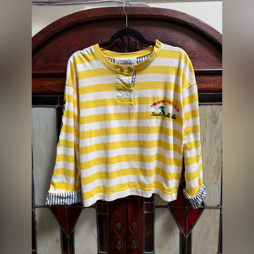 Adrienne Vittadini Yellow Striped Long Sleeve Tee